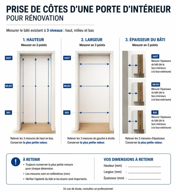 Schéma des points de mesure pour une porte d'intérieur pour rénovation