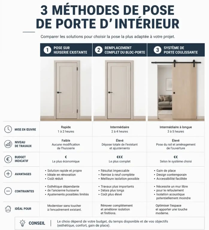 Comparatif des méthodes de pose pour une porte d'intérieur pour rénovation