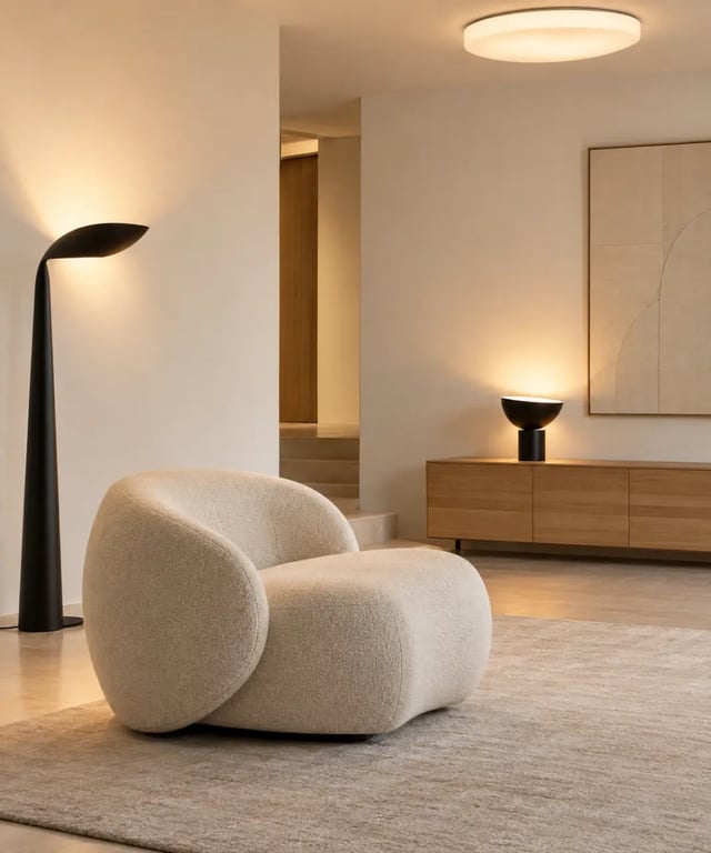Lampes originales dans un salon avec éclairage général et lumières de scène