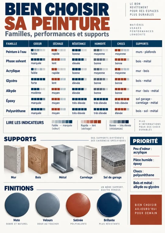 Différente sorte de peinture : infographie des familles, supports et niveaux de résistance